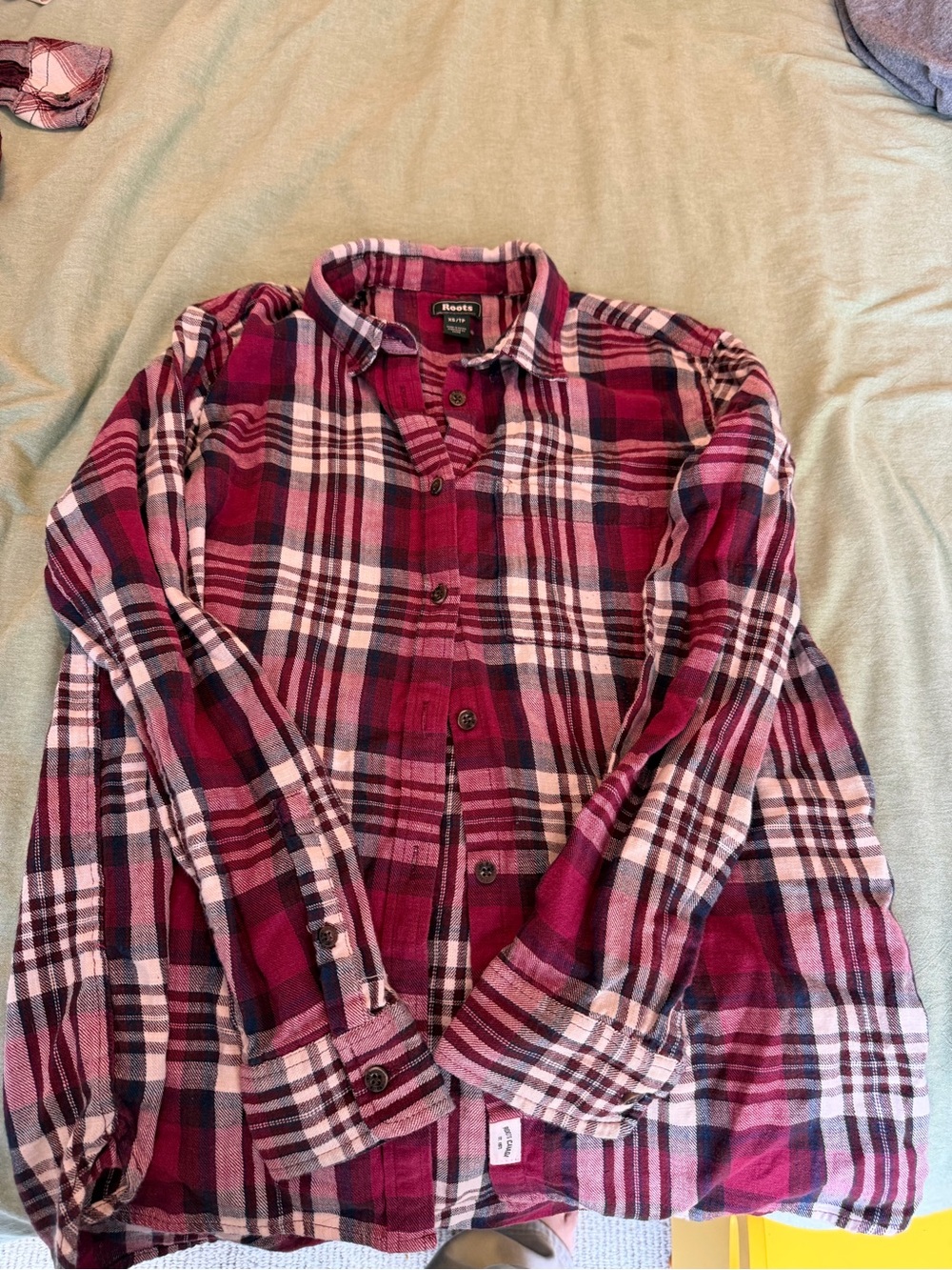 Roots Women's Red and Pink Plaid Button-Down Shirt